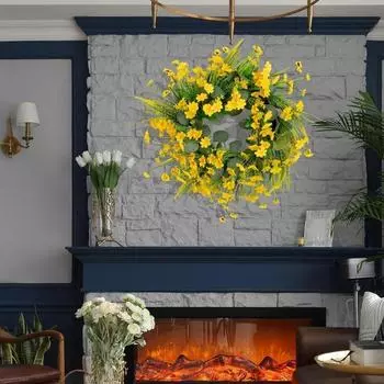 45 см маленький венок из ромашек домашний декор весенний венок красочный цветочный венок материал ручной работы для семейного сбора декор дверей и магазинов праздничные принадлежности 17.7IN жёлтый