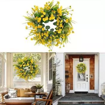 45 см маленький венок из ромашек домашний декор весенний венок красочный цветочный венок материал ручной работы для семейного сбора декор дверей и магазинов праздничные принадлежности 17.7IN жёлтый