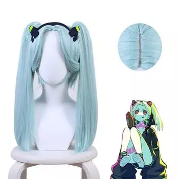 45 см Ребекка Косплей Парик Аниме Киберпанк Edgerunners Косплей Ребекка Парик Короткие Голубые Волосы Термостойкие Волосы Бекка Парики 45cm небесно-голубой