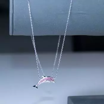 45 см симпатичная цепочка на ключицу из стерлингового серебра S925, оригинальная цепочка с розовым дельфином розовый