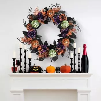 45 см страшный венок для праздничной двери венок с розами паутина модное простое украшение для двери для домашней вечеринки 45cm чёрный