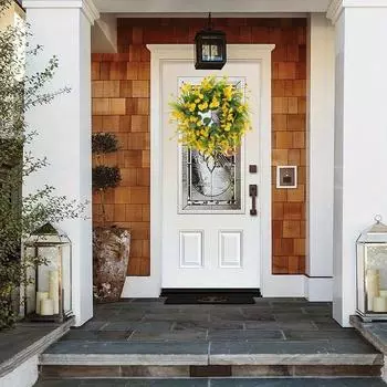 45 см весенний венок из маленьких ромашек, домашний декор, красочный цветочный венок, материал ручной работы для семейных посиделок, декор дверей и магазинов, праздничные принадлежности 17.7IN жёлтый