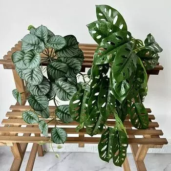 45 см висячие лианы искусственные растения поддельные настенные лианы комнатные длинные листья монстеры висячий ротанг зеленый плющ для декора сада комнаты