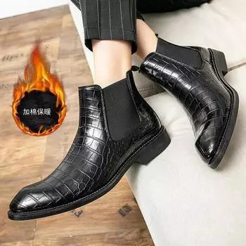 45 Winter Padded Pointed High Top Leather Shoes Men s Casual Martin Boots Short Boots British Brunet Height Boots 38
