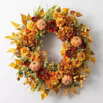 45cm Fall Wreaths Pumpkin Berry Maple Leaf Artificial Wreath Harvest Autumn Front Door Wreath Christmas Halloween Home Decor