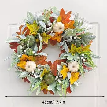 45Cm Fall Wreaths Pumpkin Berry Maple Leaf Artificial Wreath Harvest Autumn Door Wreath Christmas Years Home Hanging Decor 45cm