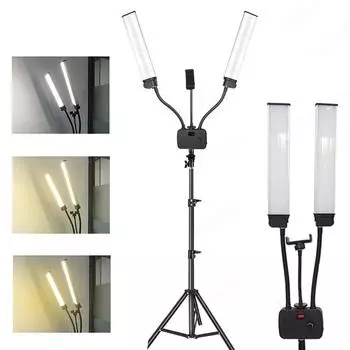45W Flexible Double Arms LED Fill Light Beauty LED Video Lights 3000-5600K With Phone Holder for Tiktok Live Eyelash Extensions us чёрный