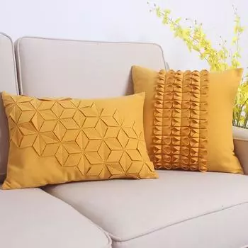 45x45 см /50x35 см Уникальная стереофоническая плиссированная желтая наволочка для подушки Прямоугольная талиевая наволочка Плиссированная поясничная наволочка 50X35CM