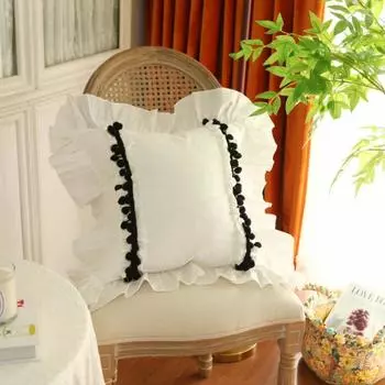 45x45 см/50x50 см Французская элегантная принцесса Пастораль домашний текстиль Наволочка для подушки Кружевная кромка Оборка Розовый цветок Наволочка для девочки Хлопок 45x45cm