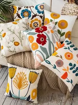 45x45 см Цветочная вышитая наволочка для подушки, чехол для диванной подушки, чехол для прикроватной подушки