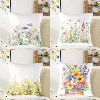 45x45 см Цветочные наволочки для подушек Квадратные льняные наволочки для защиты талии Чехлы для подушек для дивана Наволочки для украшения дома