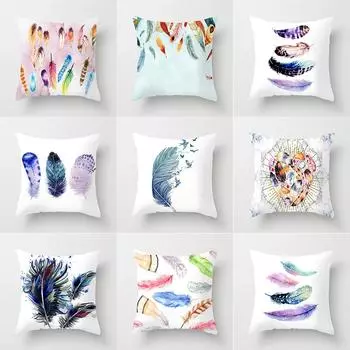 45X45 см креативный красочный чехол для подушки с принтом перьев для дома, гостиной, украшения дивана, плюшевый чехол для подушки 40X40CM