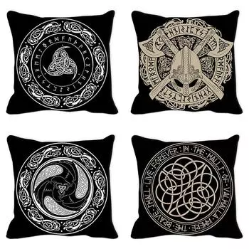 45x45 см круглая черная наволочка с руническим узором Тайна древнего украшения дома наволочка удобный чехол для подушки для дивана, стула 40x40cm