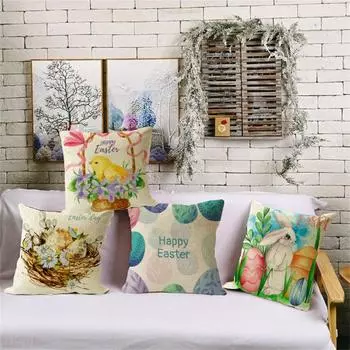 45x45 см квадратная наволочка с кроликом, красочные яйца, украшение для дома, льняная подушка с Пасхой, наволочка для дома H