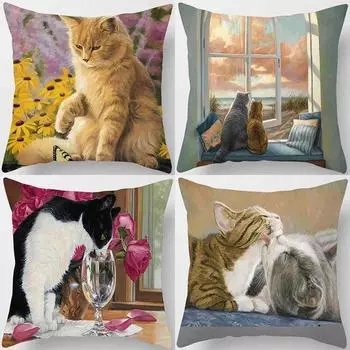 45x45 см квадратная наволочка с милым котом и принтом для гостиной, дивана, автомобиля, офиса, наволочка для спальни, украшения дома 40x40cm