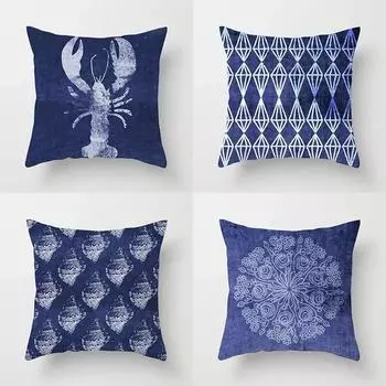 45x45 см модная наволочка с синим галстуком, наволочка с креветками, крабами и рыбным принтом, офисный домашний декор, чехол для дивана, стула 40x40cm