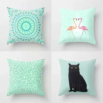 45x45 см мятно-зеленый геометрический рисунок с изображением животных Декоративная наволочка для подушки Офис Гостиная Диван Домашний декор 40x40cm
