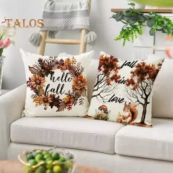 45x45 см наволочка на День благодарения урожай осенний урожай тыква подсолнечник венок дерево белка праздничное украшение диван спальня квадратная подушка