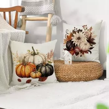 45x45 см наволочка на День благодарения урожай осенний урожай тыква подсолнечник венок дерево белка праздничное украшение диван спальня квадратная подушка B