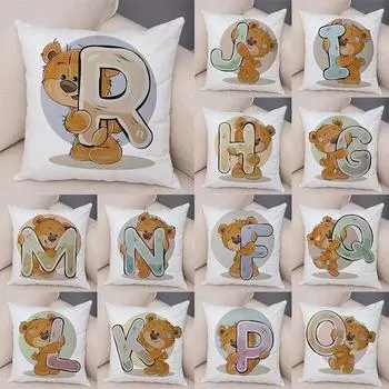 45x45 см наволочка с милым мультяшным медведем и животным, наволочка с английским буквенным принтом, наволочка для детской комнаты, чехол для дивана 40x40cm