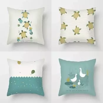 45x45 см наволочка в пасторальном стиле с мультяшным животным черепахой и растительным принтом, удобный диван, чехол для автомобильного сиденья в отеле, домашний декор 40x40cm