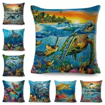 45x45 см Подводный мир Чехлы для подушек украшения милые домашние животные Черепаха Акула Дельфин наволочка диван домашняя полиэстеровая наволочка 40x40cm