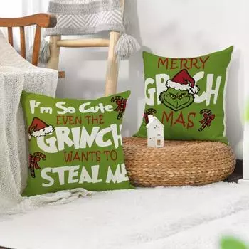 45x45 см Рождественская бархатная наволочка с рисунком зеленых волос и монстров с узором наволочка для дивана Праздничная квадратная подушка Shams Постельные принадлежности для спальни A