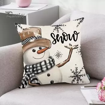 45x45 см Рождественская квадратная наволочка с мультяшным снеговиком, оленем, снежинкой, принтом дерева, диван, украшение для спальни, подушка, чехол для подушки, товары для дома