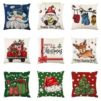 45x45 см Рождественский чехол для подушки, украшение для дома, Санта-Клаус, рождественская елка, снеговик, хлопковая льняная наволочка, декор