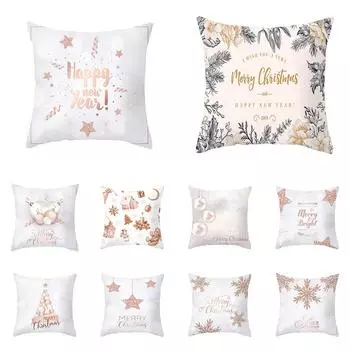 45x45 см розовое золото Рождественский принт с узором Чехлы для подушек для дома Гостиная Диван Украшение автомобиля Пледы Наволочка 40X40CM