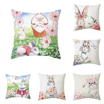 45x45 см Серия наволочек с милым кроликом и принтом, наволочки для гостиной, дивана, офисного сиденья, автомобильная поясная наволочка, украшение для дома 40x40cm
