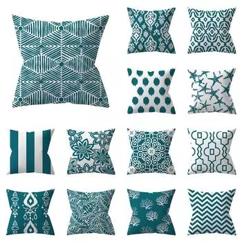 45x45 см сине-зеленый полосатый принт с узором, чехол для подушки для дома, гостиной, украшения дивана, наволочка 40X40CM