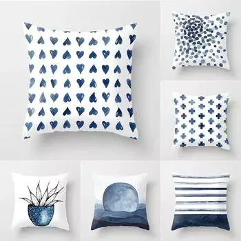 45x45 см синие чернила цветок наволочка для гостиной диван автомобиль креативное украшение офисное сиденье наволочка для дома 40x40cm