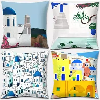 45x45 см скандинавский синий и белый замок наволочка с пейзажем удобный чехол для дивана на сиденье отель домашний декор наволочка для объятий 40x40cm