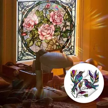 45x45 см статическая витрина клейкая ПВХ не клейкая оконная наклейка красочные колибри лист статические наклейки