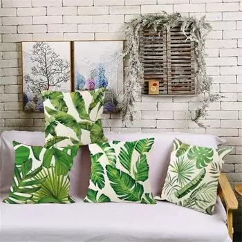 45x45 см зеленый растительный принт наволочка невидимая молния льняная подушка съемный наволочка для домашнего офиса декор дивана D