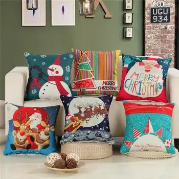 45x45cm Bamboo Linen Sofa Cushion Cover Car Seat Waist Throw Pillowcase Christmas Xmas Party Decoration 45x45cm