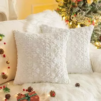 45x45 см Рождественская елка Квадратные наволочки Снежинка Мохнатый плюш Наволочки Вышитые Чехлы для диванных подушек Домашний декор