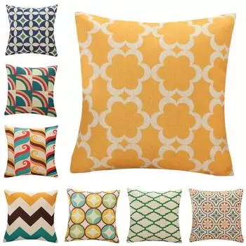 45x45cm Colorful Geometry Pillowcase Cotton Linen Home Living Room Bedroom Decoration Cushion Cover 45x45cm