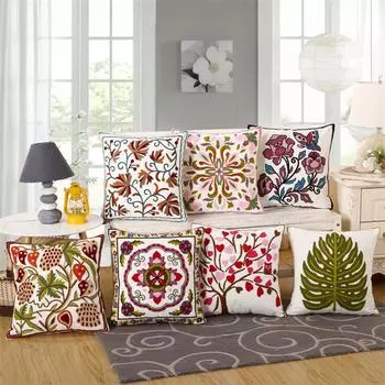 45x45cm Cotton Classic Ethnic Style Embroidery Sofa Cushion Cover Home Living Room Autumn Decoration Pillowcase