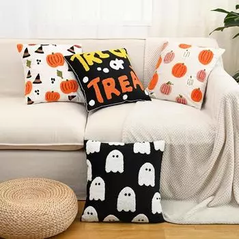 45x45cm Halloween Christmas Throw Pillow Cover Ghost Pumpkin Cartoon Embroidered Cushion Cover for Festival Party Pillowcase