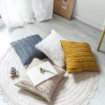 45x45cm Square Cotton Linen 3D Plush Jacquard Home Pillowcase Living Room Sofa Cushion Cover Autumn Decoration 45x45cm жёлтый