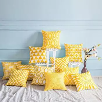 45x45cm Yellow Color Geometric Cotton Embroidery Home Living Room Sofa Cushion Cover Decorative Pillow 45x45cm