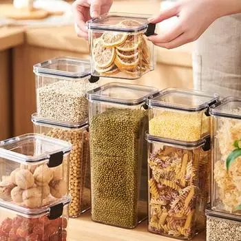 460/700/950/1300/1800 мл кухонный герметичный ящик для хранения прозрачный герметичный замок герметичный пыленепроницаемый влагостойкий контейнер для рисовых хлопьев и сухого молока S чёрный