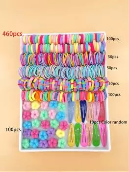 460 шт. Резинки для волос для девочек, держатели для хвостиков, головные уборы, эластичные резинки для волос, аксессуары для волос, украшения, детский набор, бесшовные держатели для хвостиков
