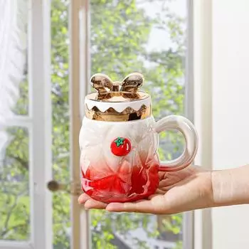 460ml Gradient Pearl Bow Ceramic Water Cup, Fruit Mug, High Aesthetic Office Large Capacity Drinking Cup Drinkware 460ml