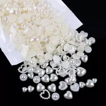 460Pcs ABS Flatback Half Round Pearl Random Size Love Heart Shaped Beads DIY Necklace белый
