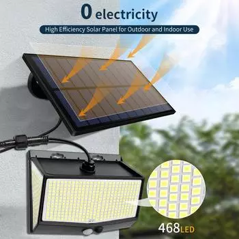 468LED Split Solar Lamp 3 режима освещения Уличное украшение Солнечный свет Настенный светильник PIR Датчик движения Водонепроницаемый Двор Садовое освещение