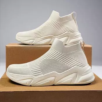 46 больших размеров мужская обувь летняя дышащая сетчатая обувь с тонкой сеткой 47 средних размеров обувь с вязаными носками без шнурков 36 бежевый