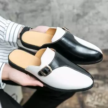 46 large size summer men s bag head half drag leather shoes fashionable outdoor foot leather shoes retro color matching trendy leather shoes 38